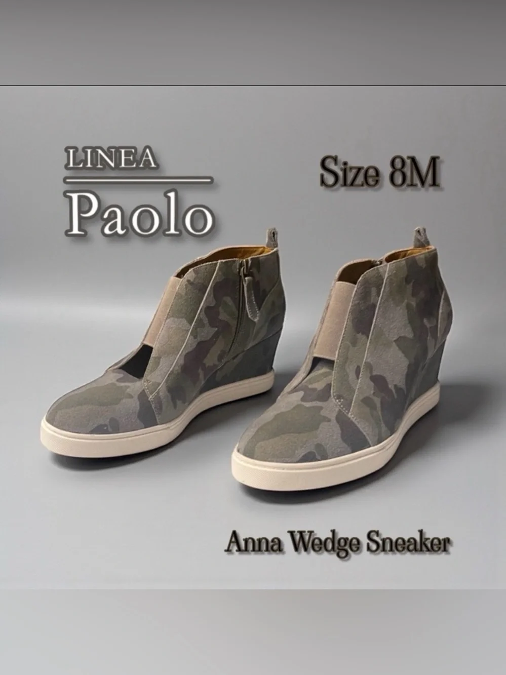 Linea Paolo Anna Camo Suede Wedge Sneaker Booties Size 8M